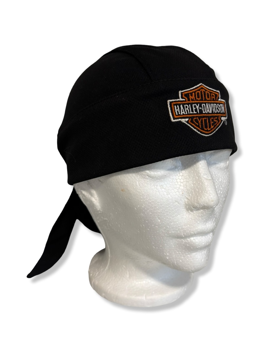 Harley‑Davidson Black Skull Cap with Orange & White Shield Patch